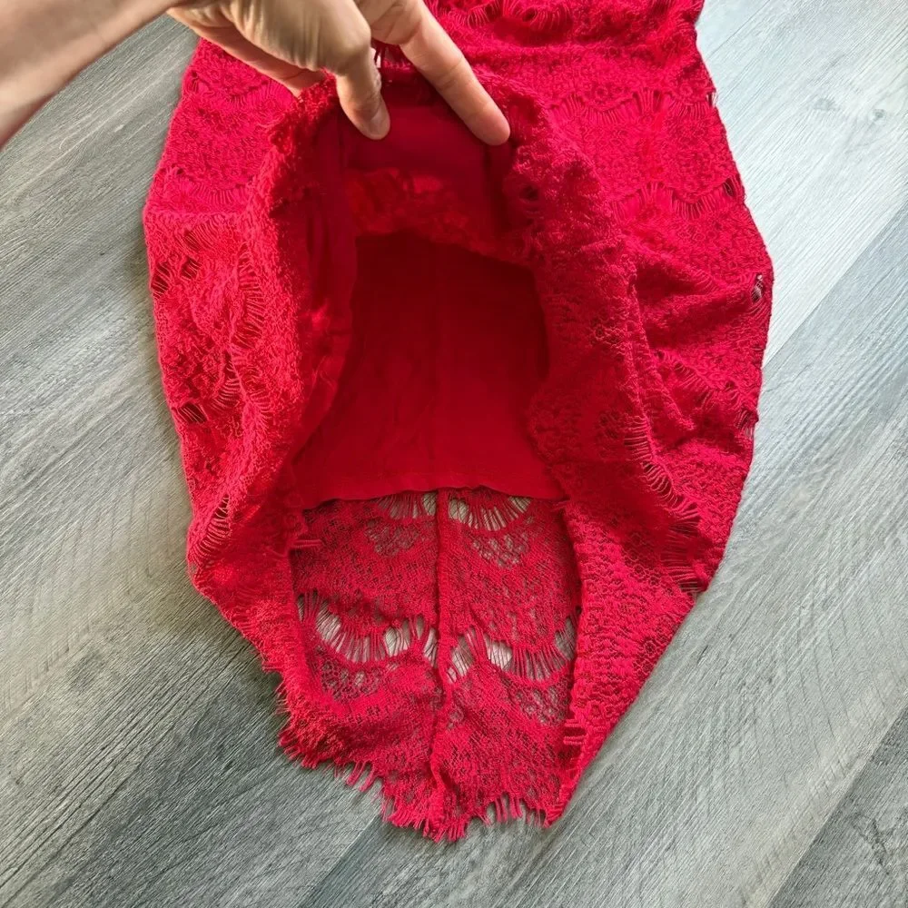 Free People Daydream Red Lace Dress NEW Large Open Back - Picture 4 of 10